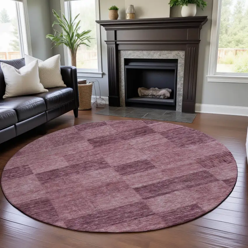 8' Blush And Pink Geometric Washable Round Rug With UV Protection Photo 3