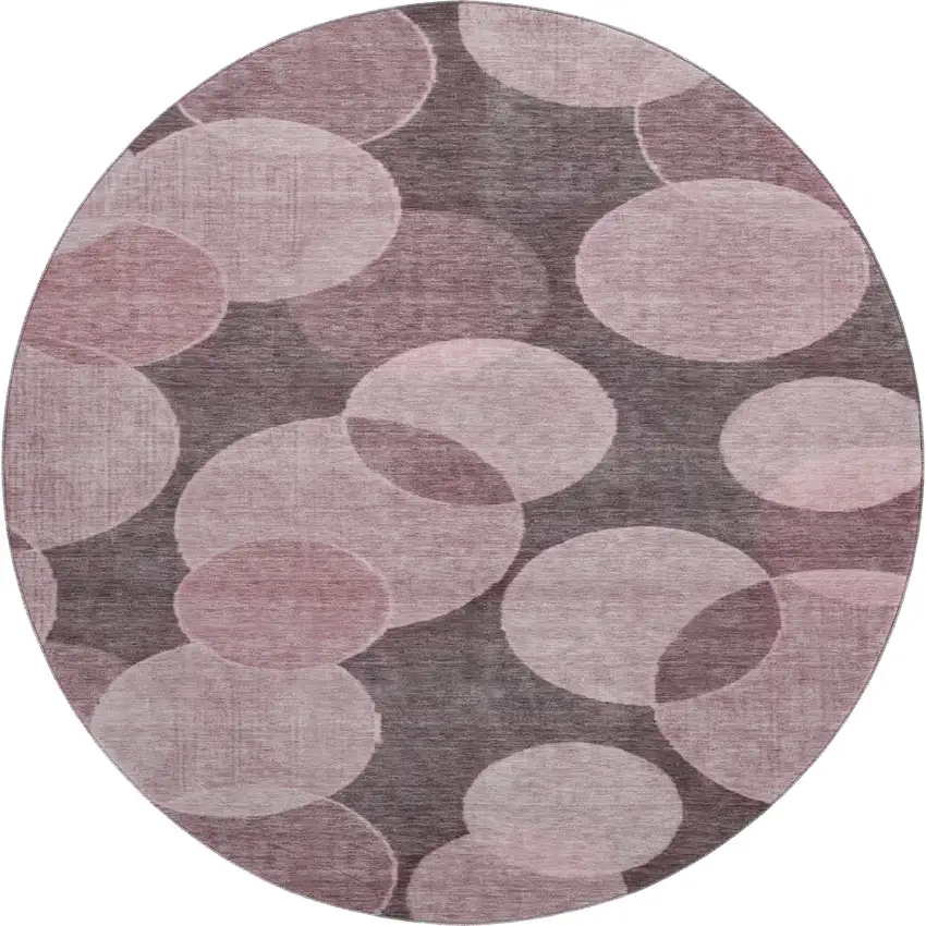 8' Blush And Pink Geometric Washable Round Rug With UV Protection Photo 1
