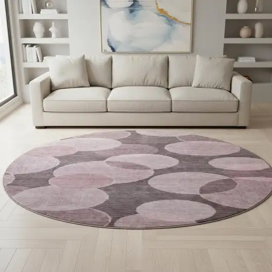 8' Blush And Pink Geometric Washable Round Rug With UV Protection Photo 2