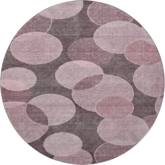 8' Blush And Pink Geometric Washable Round Rug With UV Protection Photo 3