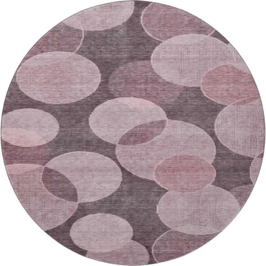 8' Blush And Pink Geometric Washable Round Rug With UV Protection Photo 3
