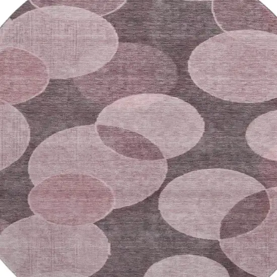 8' Blush And Pink Geometric Washable Round Rug With UV Protection Photo 2