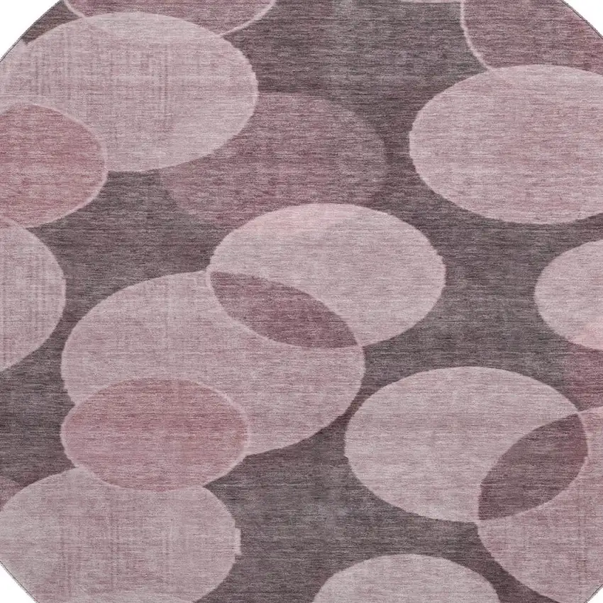 8' Blush And Pink Geometric Washable Round Rug With UV Protection Photo 2