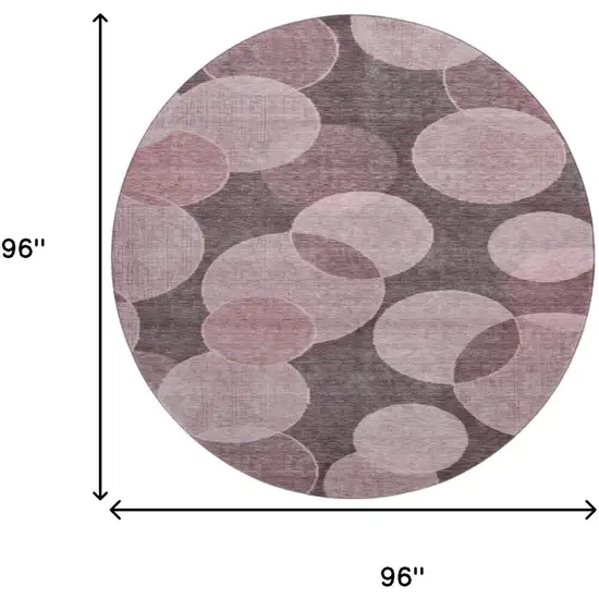 8' Blush And Pink Geometric Washable Round Rug With UV Protection Photo 9