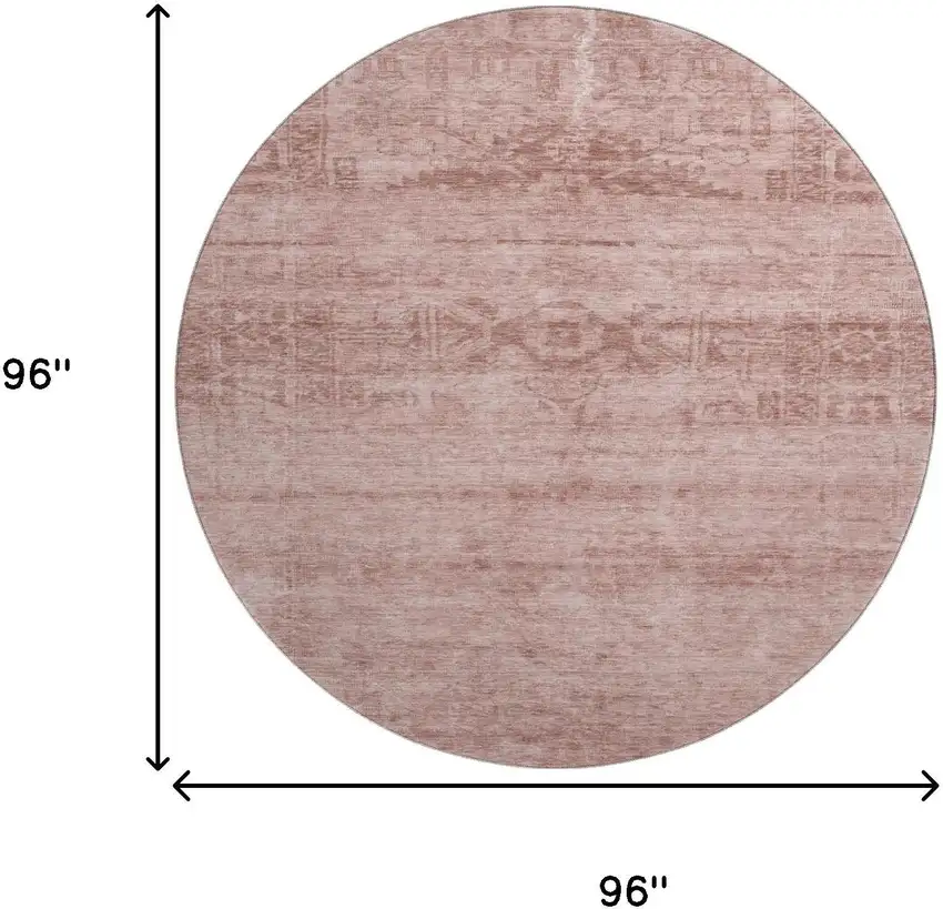 8' Blush And Pink Oriental Washable Round Rug With UV Protection Photo 9