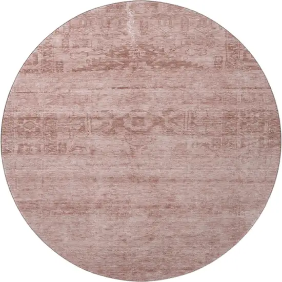 8' Blush And Pink Oriental Washable Round Rug With UV Protection Photo 3
