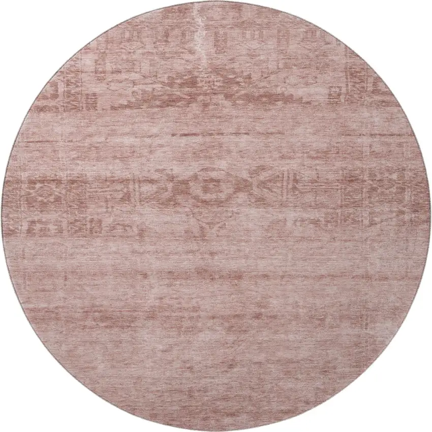 8' Blush And Pink Oriental Washable Round Rug With UV Protection Photo 3
