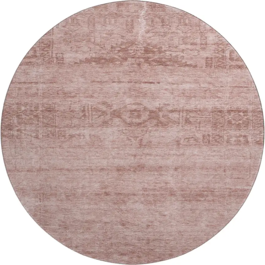 8' Blush And Pink Oriental Washable Round Rug With UV Protection Photo 1
