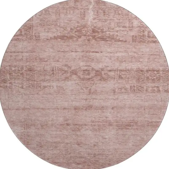 8' Blush And Pink Oriental Washable Round Rug With UV Protection Photo 2