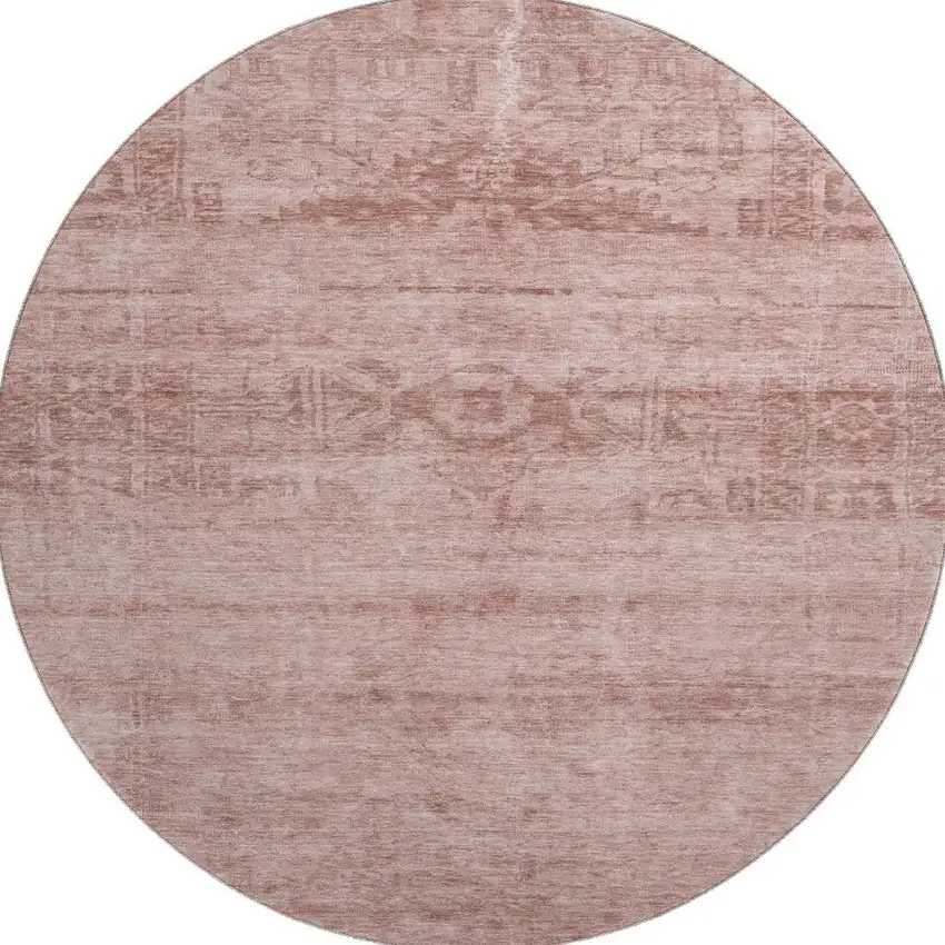 8' Blush And Pink Oriental Washable Round Rug With UV Protection Photo 2