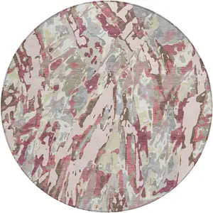 Photo of 8' Blush And Pink Round Abstract Washable Indoor Outdoor Area Rug