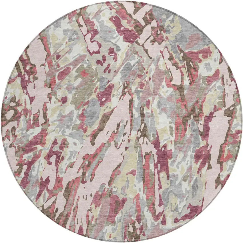 8' Blush And Pink Round Abstract Washable Indoor Outdoor Area Rug Photo 1