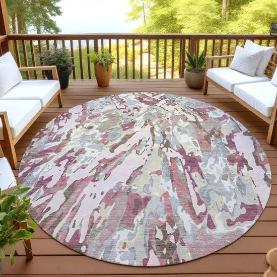 8' Blush And Pink Round Abstract Washable Indoor Outdoor Area Rug Photo 4