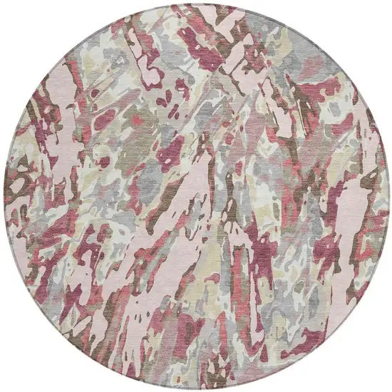 8' Blush And Pink Round Abstract Washable Indoor Outdoor Area Rug Photo 3