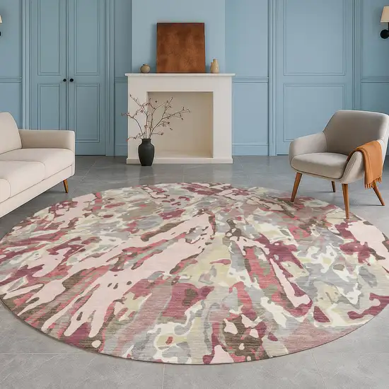 8' Blush And Pink Round Abstract Washable Indoor Outdoor Area Rug Photo 5