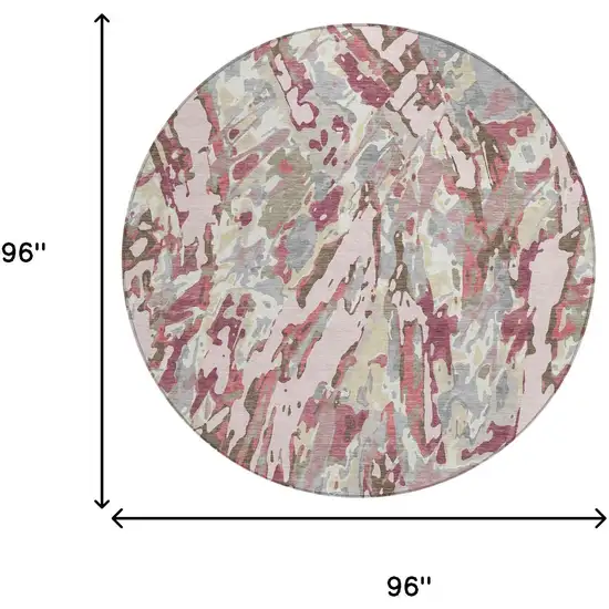 8' Blush And Pink Round Abstract Washable Indoor Outdoor Area Rug Photo 8