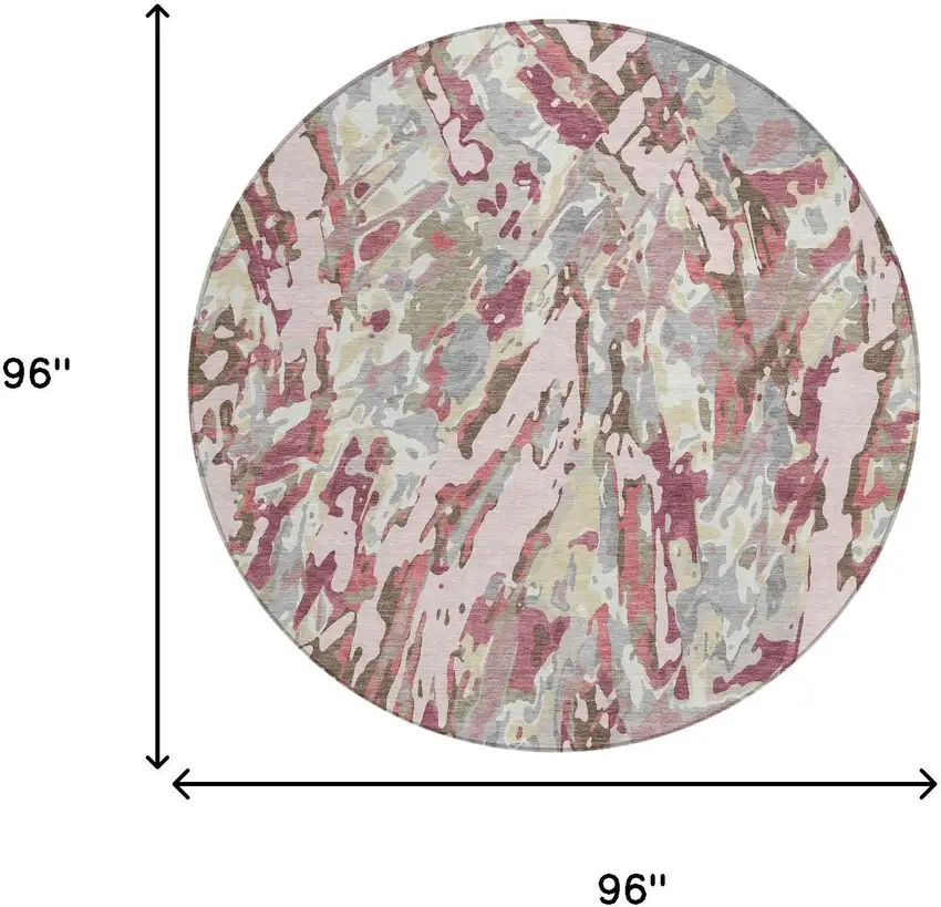 8' Blush And Pink Round Abstract Washable Indoor Outdoor Area Rug Photo 8