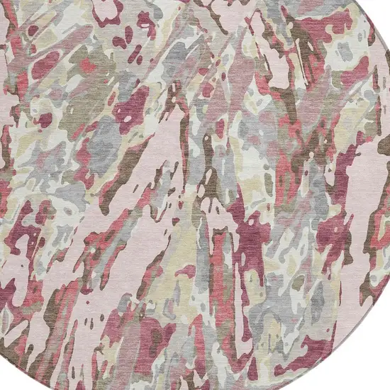8' Blush And Pink Round Abstract Washable Indoor Outdoor Area Rug Photo 2