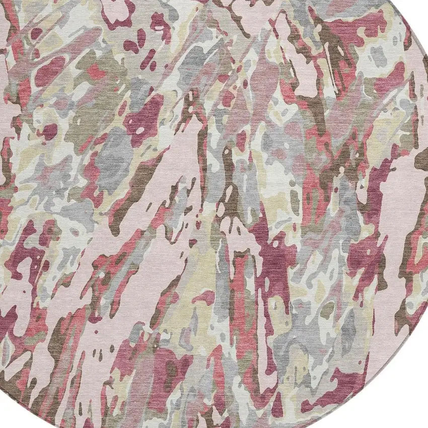 8' Blush And Pink Round Abstract Washable Indoor Outdoor Area Rug Photo 2