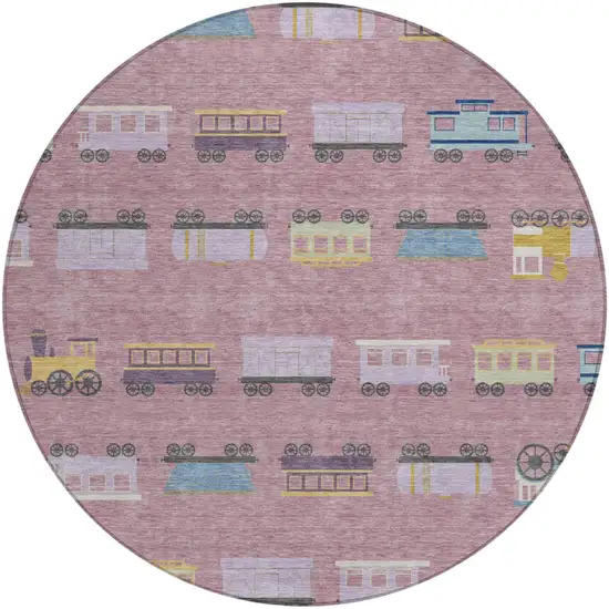 8' Blush And Pink Round Abstract Washable Indoor Outdoor Area Rug Photo 1