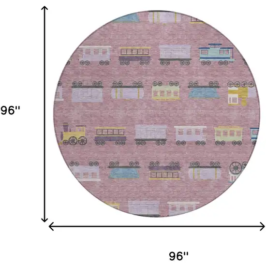 8' Blush And Pink Round Abstract Washable Indoor Outdoor Area Rug Photo 6