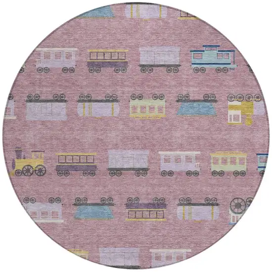 8' Blush And Pink Round Abstract Washable Indoor Outdoor Area Rug Photo 3