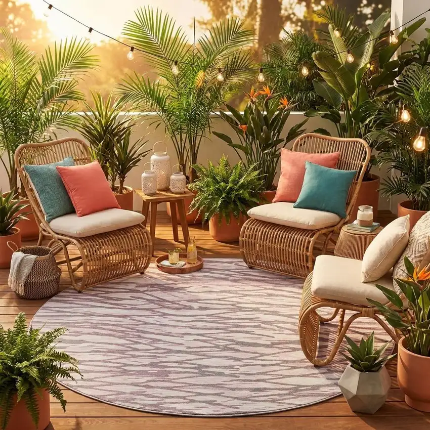 8' Blush And Pink Round Abstract Washable Indoor Outdoor Area Rug Photo 1