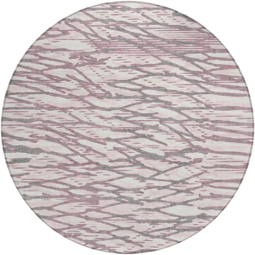 8' Blush And Pink Round Abstract Washable Indoor Outdoor Area Rug Photo 2