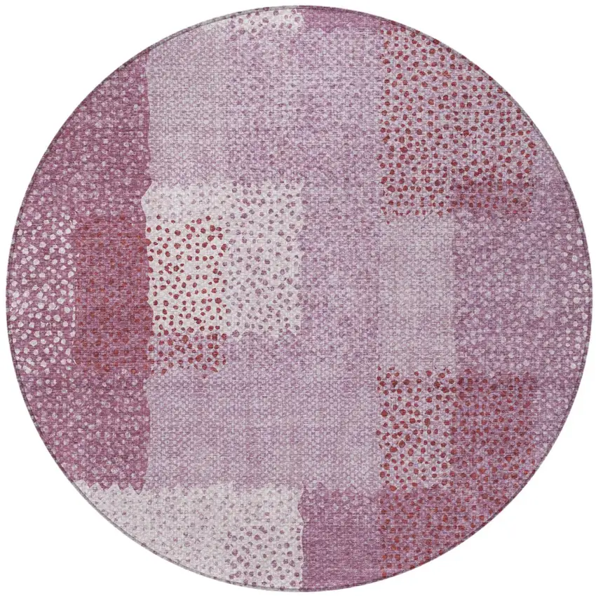 8' Blush And Pink Round Abstract Washable Indoor Outdoor Area Rug Photo 2