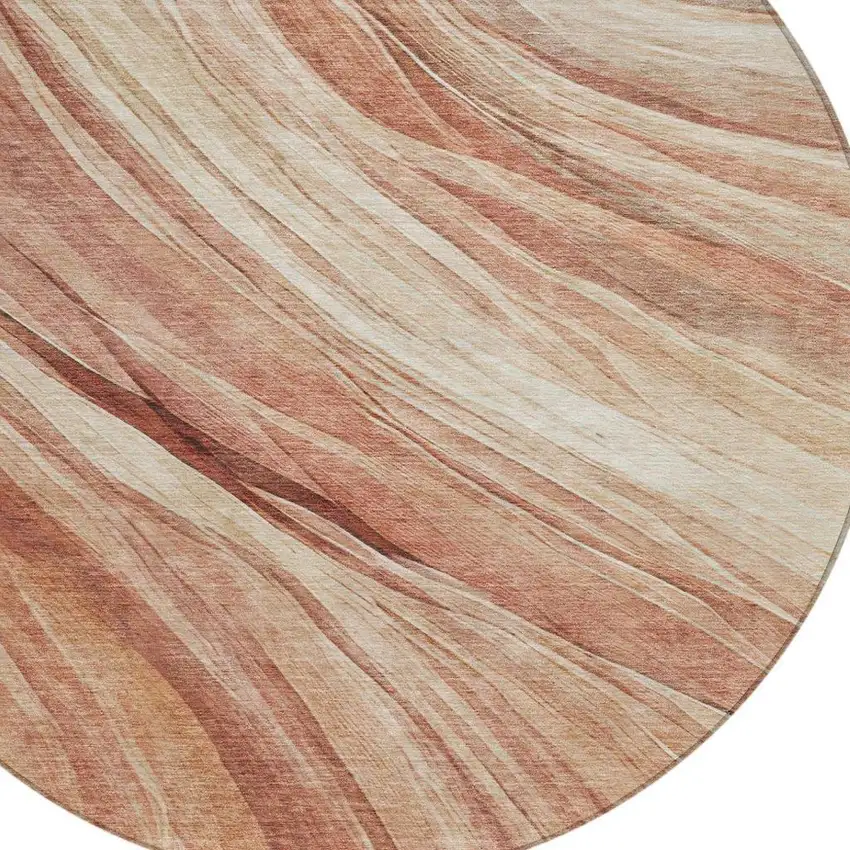 8' Blush And Pink Round Abstract Washable Indoor Outdoor Area Rug Photo 4