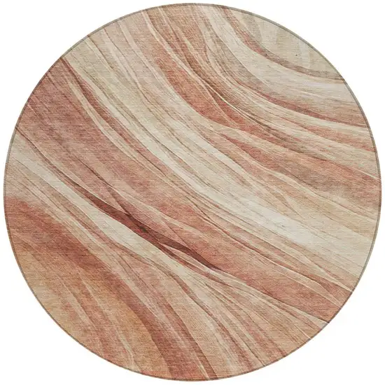 8' Blush And Pink Round Abstract Washable Indoor Outdoor Area Rug Photo 3