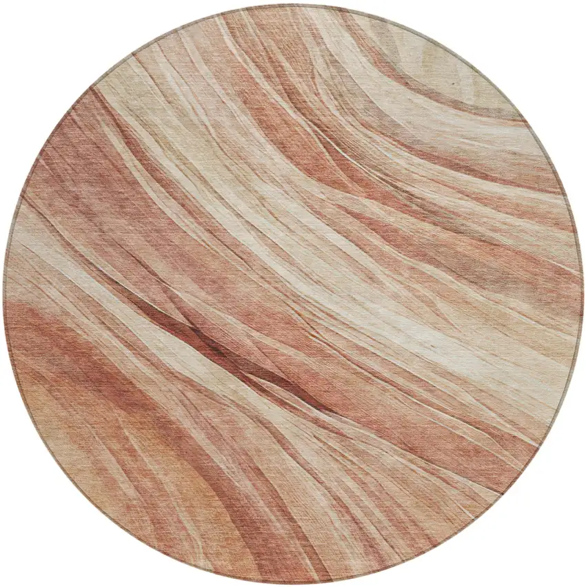 8' Blush And Pink Round Abstract Washable Indoor Outdoor Area Rug Photo 1