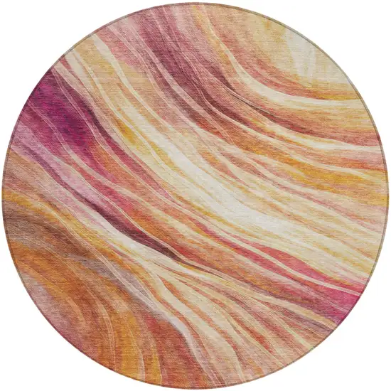 8' Blush And Pink Round Abstract Washable Indoor Outdoor Area Rug Photo 1
