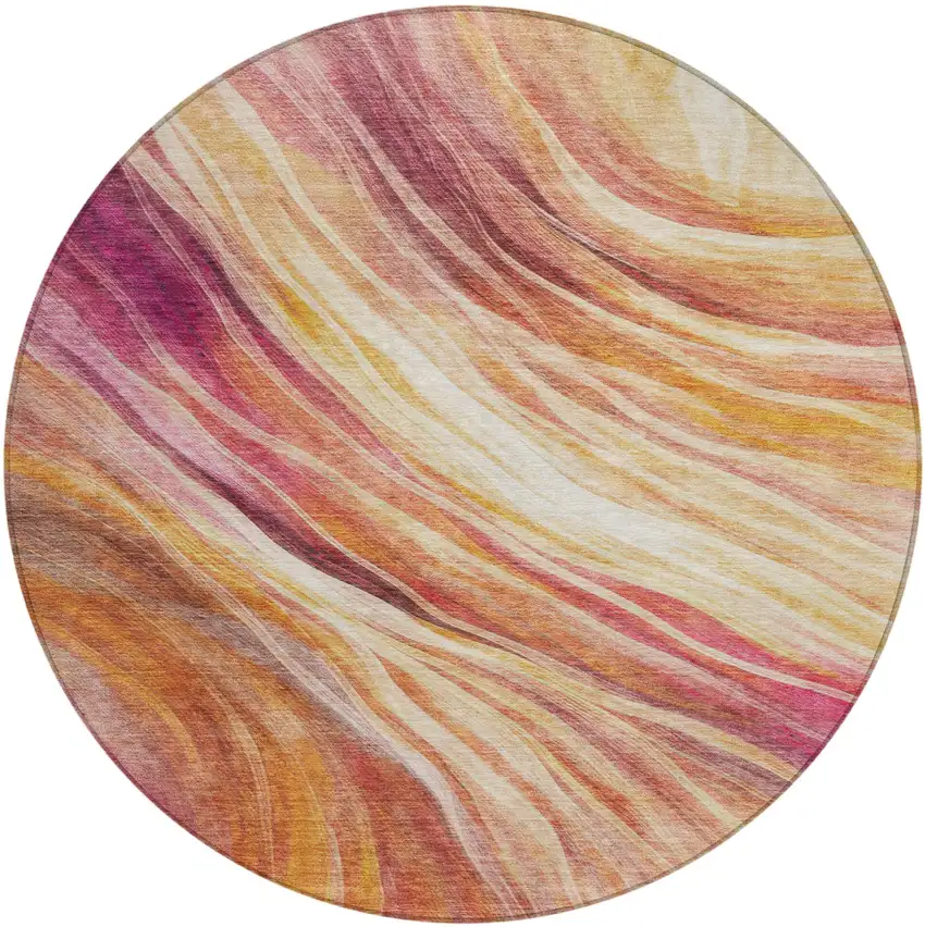 8' Blush And Pink Round Abstract Washable Indoor Outdoor Area Rug Photo 1