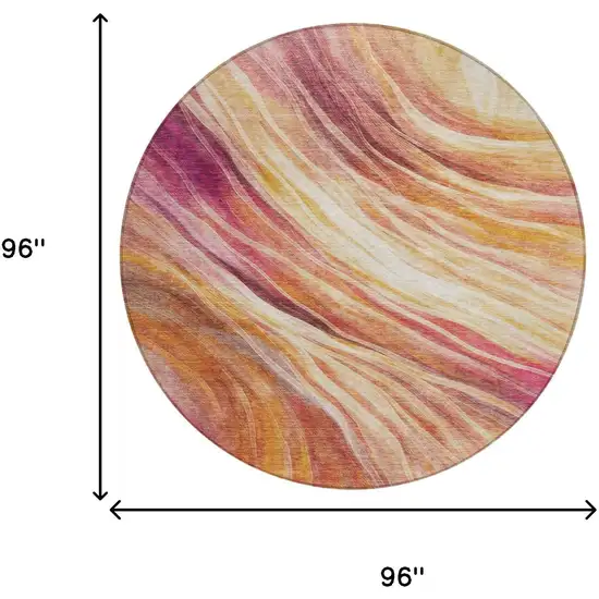 8' Blush And Pink Round Abstract Washable Indoor Outdoor Area Rug Photo 8