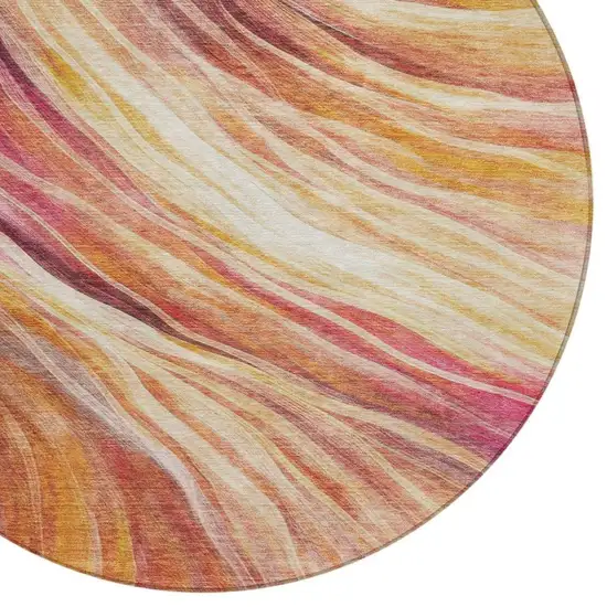 8' Blush And Pink Round Abstract Washable Indoor Outdoor Area Rug Photo 4