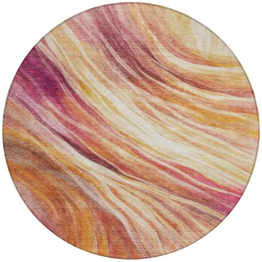 8' Blush And Pink Round Abstract Washable Indoor Outdoor Area Rug Photo 2