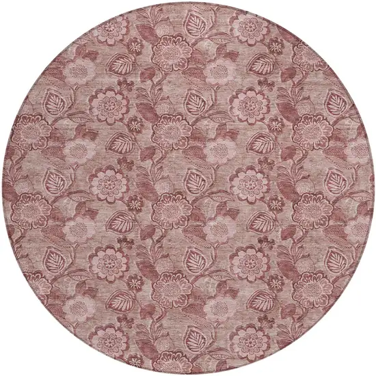 8' Blush And Pink Round Floral Washable Indoor Outdoor Area Rug Photo 1