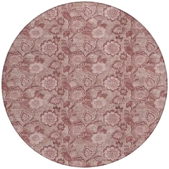8' Blush And Pink Round Floral Washable Indoor Outdoor Area Rug Photo 3
