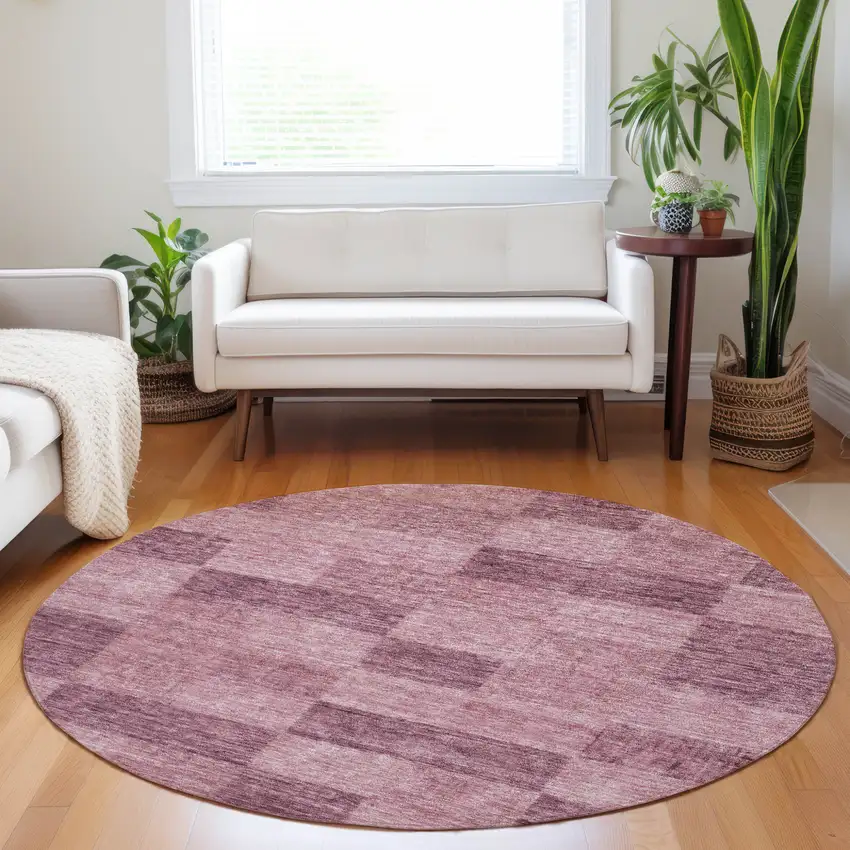8' Blush And Pink Round Geometric Washable Indoor Outdoor Area Rug Photo 8