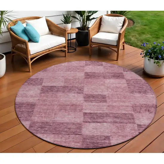8' Blush And Pink Round Geometric Washable Indoor Outdoor Area Rug Photo 1