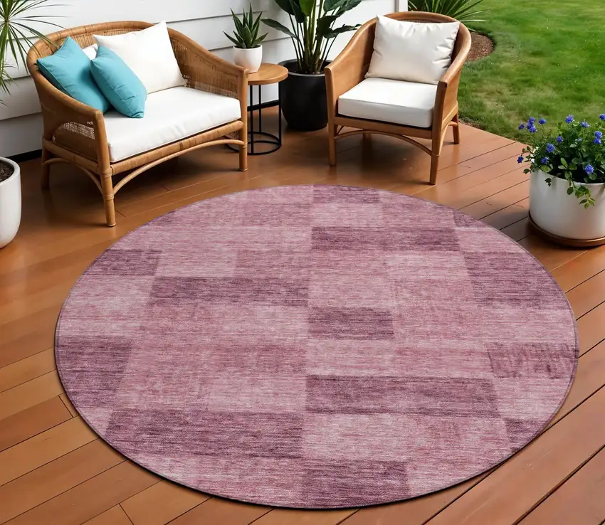 8' Blush And Pink Round Geometric Washable Indoor Outdoor Area Rug Photo 1