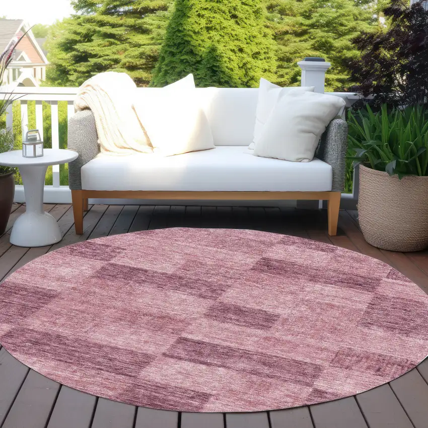 8' Blush And Pink Round Geometric Washable Indoor Outdoor Area Rug Photo 7