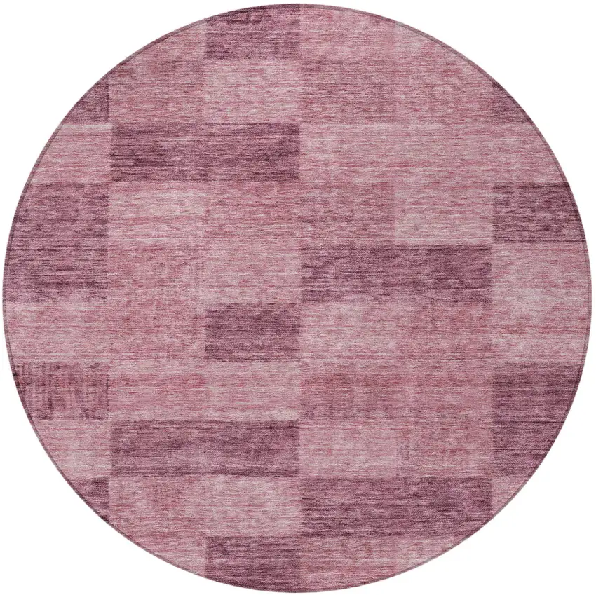 8' Blush And Pink Round Geometric Washable Indoor Outdoor Area Rug Photo 6
