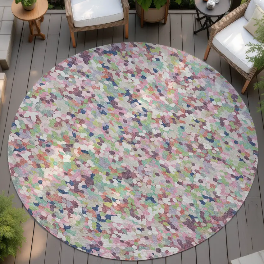 8' Blush And Pink Round Geometric Washable Indoor Outdoor Area Rug Photo 4