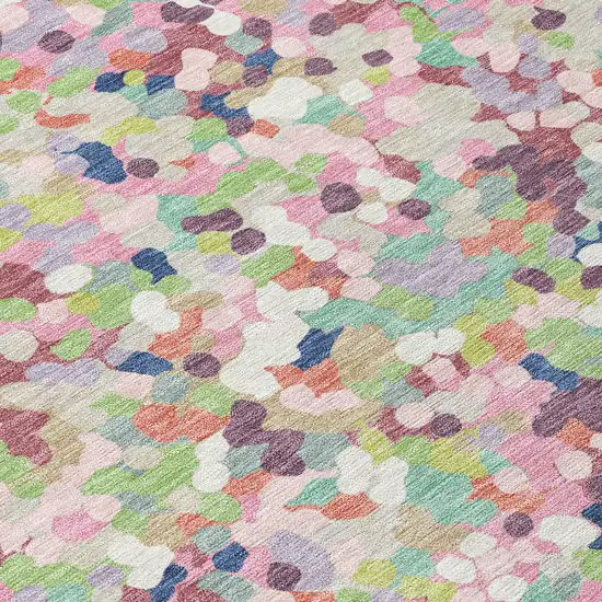 8' Blush And Pink Round Geometric Washable Indoor Outdoor Area Rug Photo 7