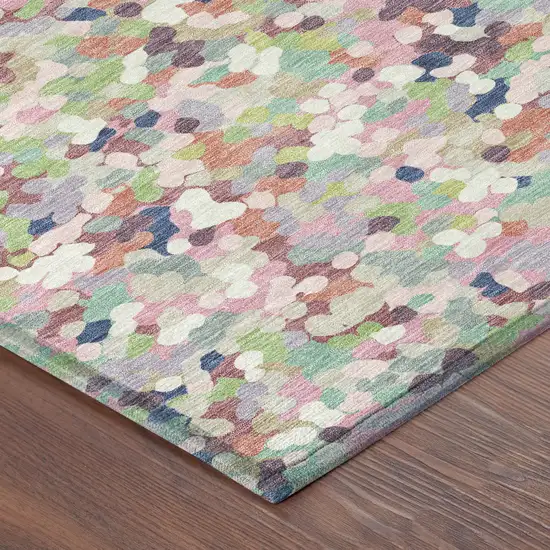 8' Blush And Pink Round Geometric Washable Indoor Outdoor Area Rug Photo 6