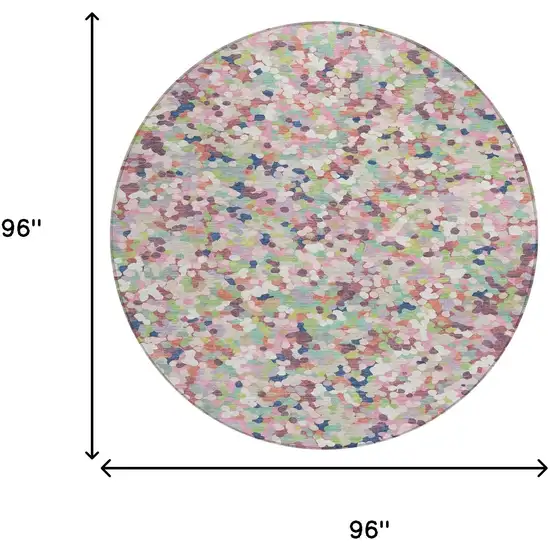 8' Blush And Pink Round Geometric Washable Indoor Outdoor Area Rug Photo 8