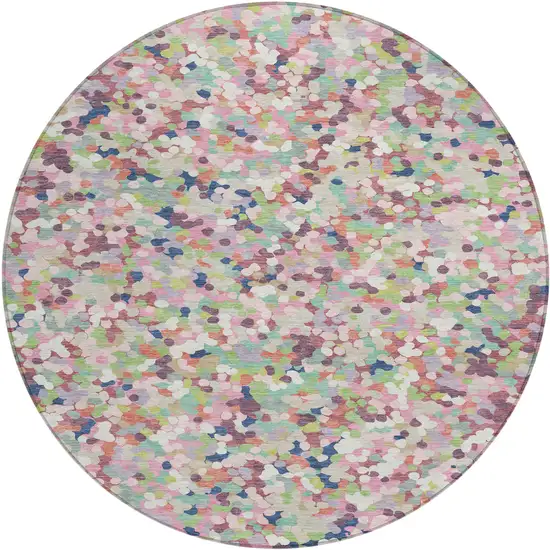 8' Blush And Pink Round Geometric Washable Indoor Outdoor Area Rug Photo 1
