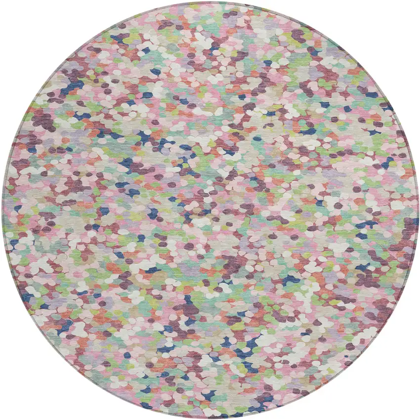 8' Blush And Pink Round Geometric Washable Indoor Outdoor Area Rug Photo 1